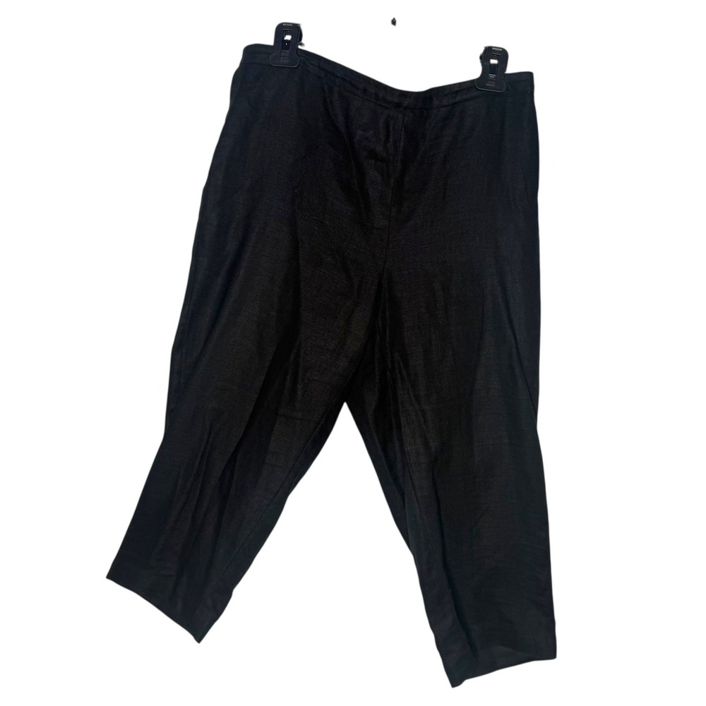 Chico's Cropped Linen Pants Womens M Black Capri Minimalist Casual BOHO Coastal